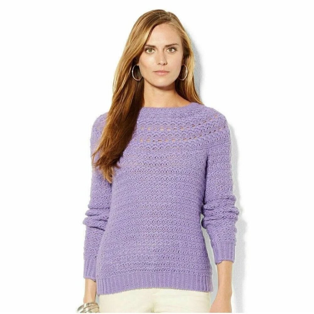 Lauren Ralph Lauren Purple Alpaca Wool Blend Open Knit Sweater Size XL